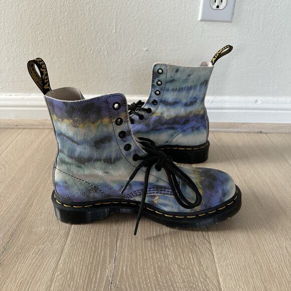 Dr Martens Pascal Tie Dye Blue Leather Boots Colorful Comfy 27242 - Picture 9 of 10